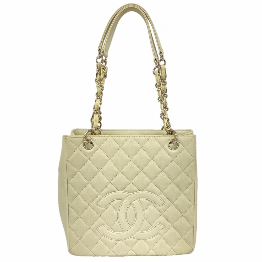 Chanel Tote Bag/Chain Tote, Matelassé, Caviar Leather, Ivory, Women's